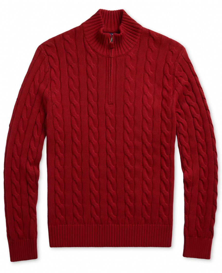 RL Half-Zip Cable-Knit Cotton Sweaters