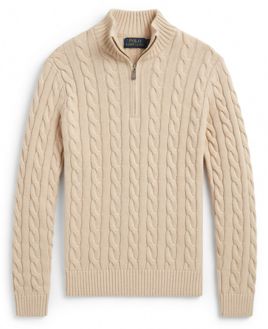 RL Half-Zip Cable-Knit Cotton Sweaters